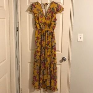 Yellow dress with pink flowers